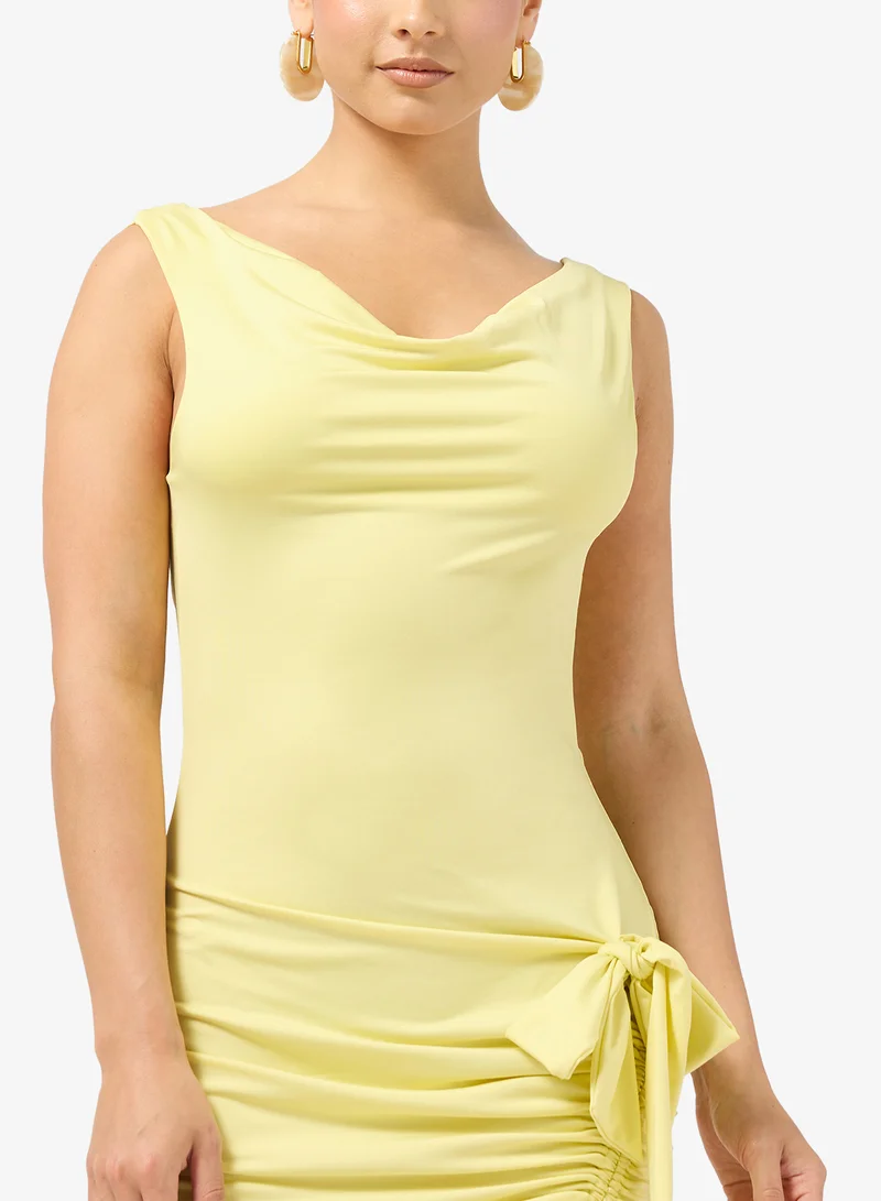 Ginger  Cowl Neck Ruched Dress with Slit for Women | Best Price UAE